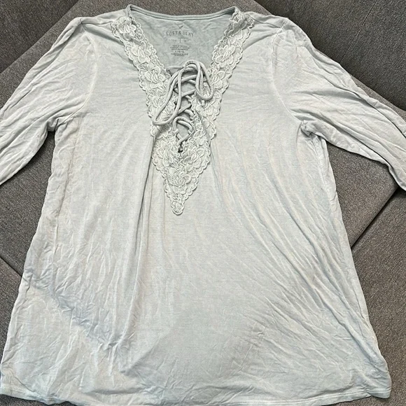 American Eagle Outfitters Large Lace Up Front Mint Color Long Sleeve Top - Picture 2 of 7